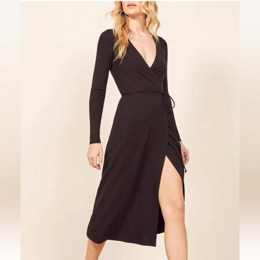 Reformation Celine Midi Ribbed Wrap Dress
